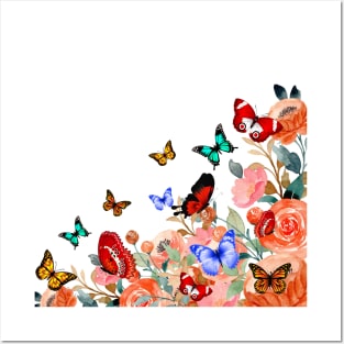 Colorful Flower Border And Butterflies Posters and Art